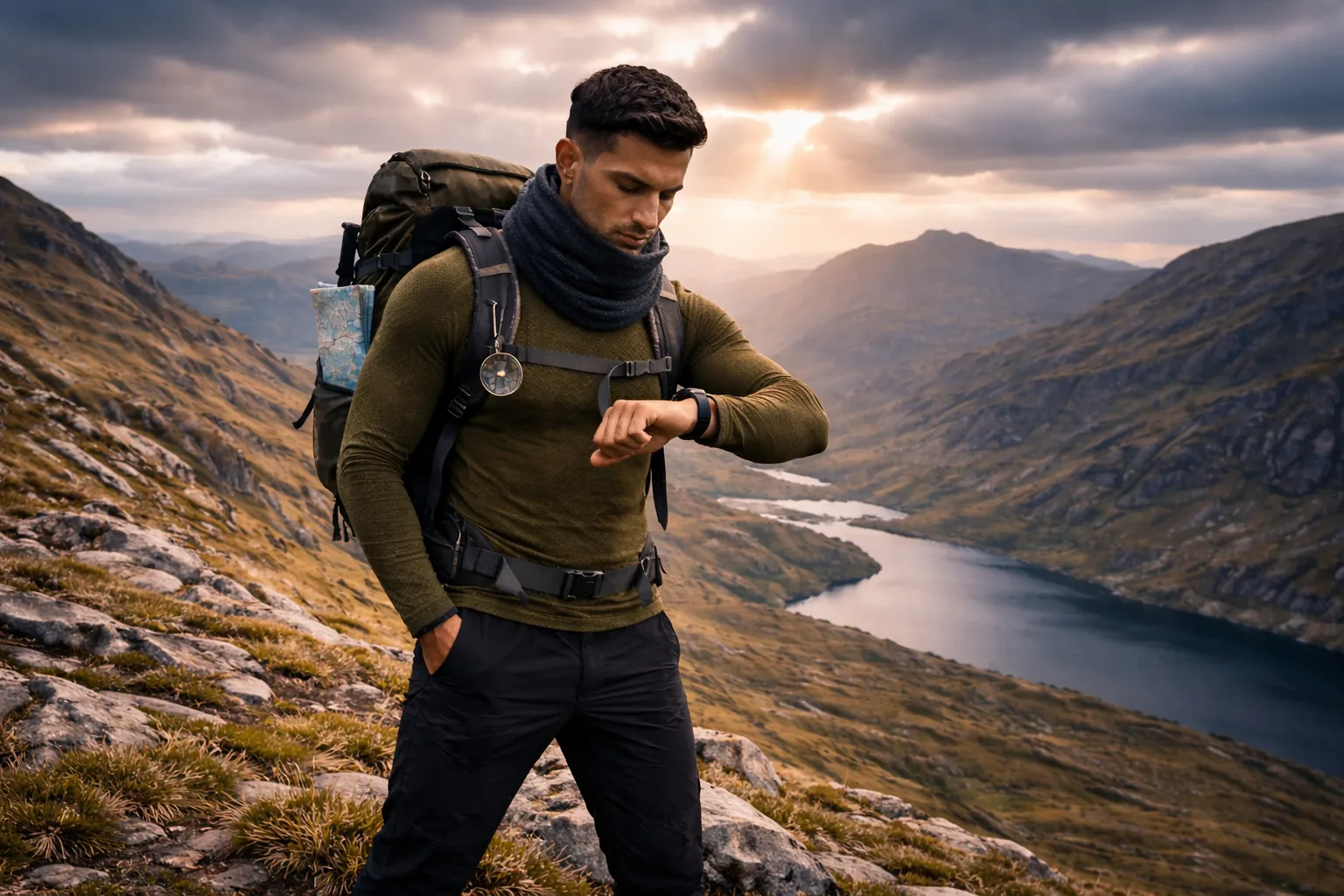 Hiker training outdoors in urban environment